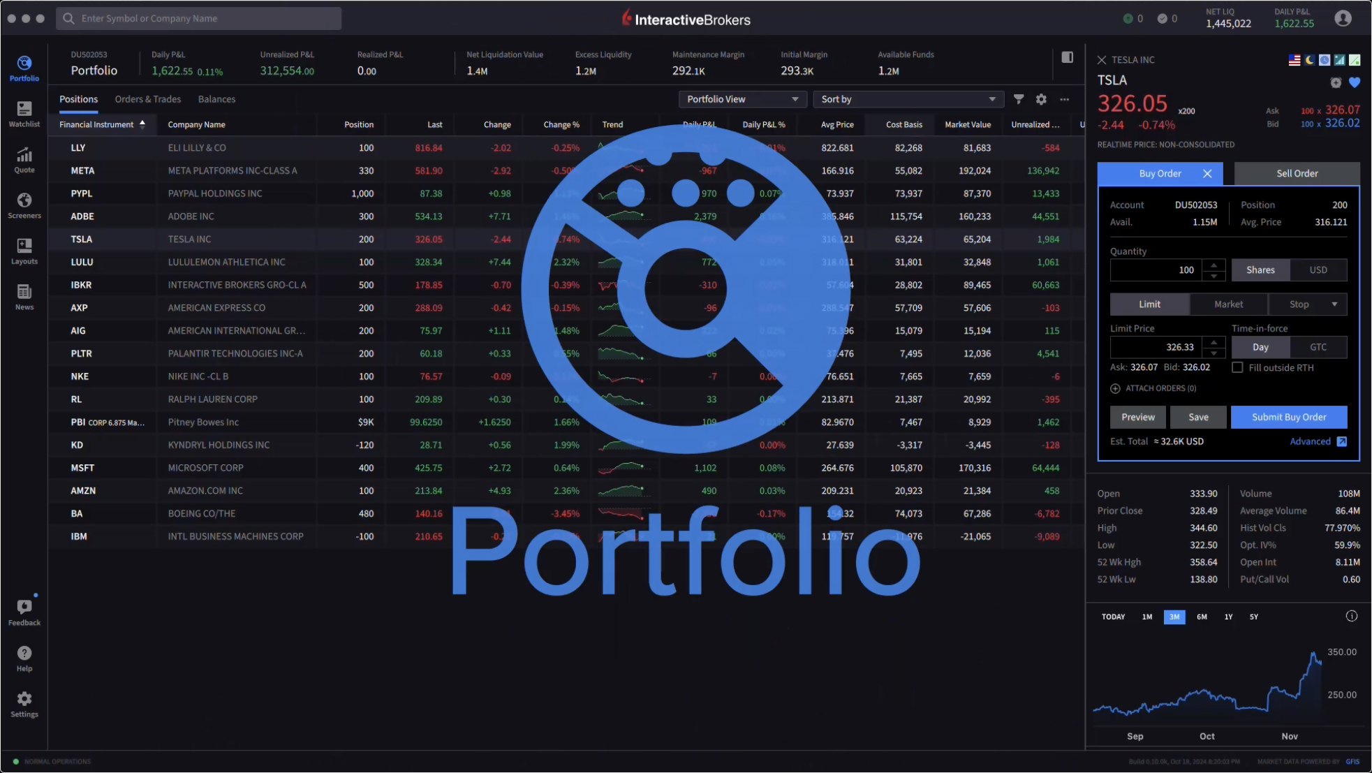 IBKR Desktop Portfolio Trading Screen