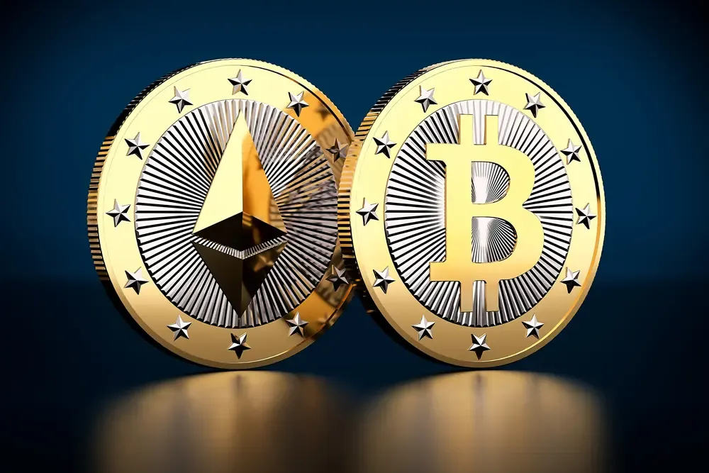 Bitcoin coin and Ether coin